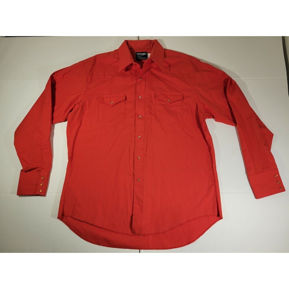 Vintage Wrangler Western Shirt Cowboy Cut Red Pearl Snap 90s Size Large 17 1/2